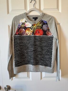 J. Crew Knit Collar Floral Sweater with Multicolor Print